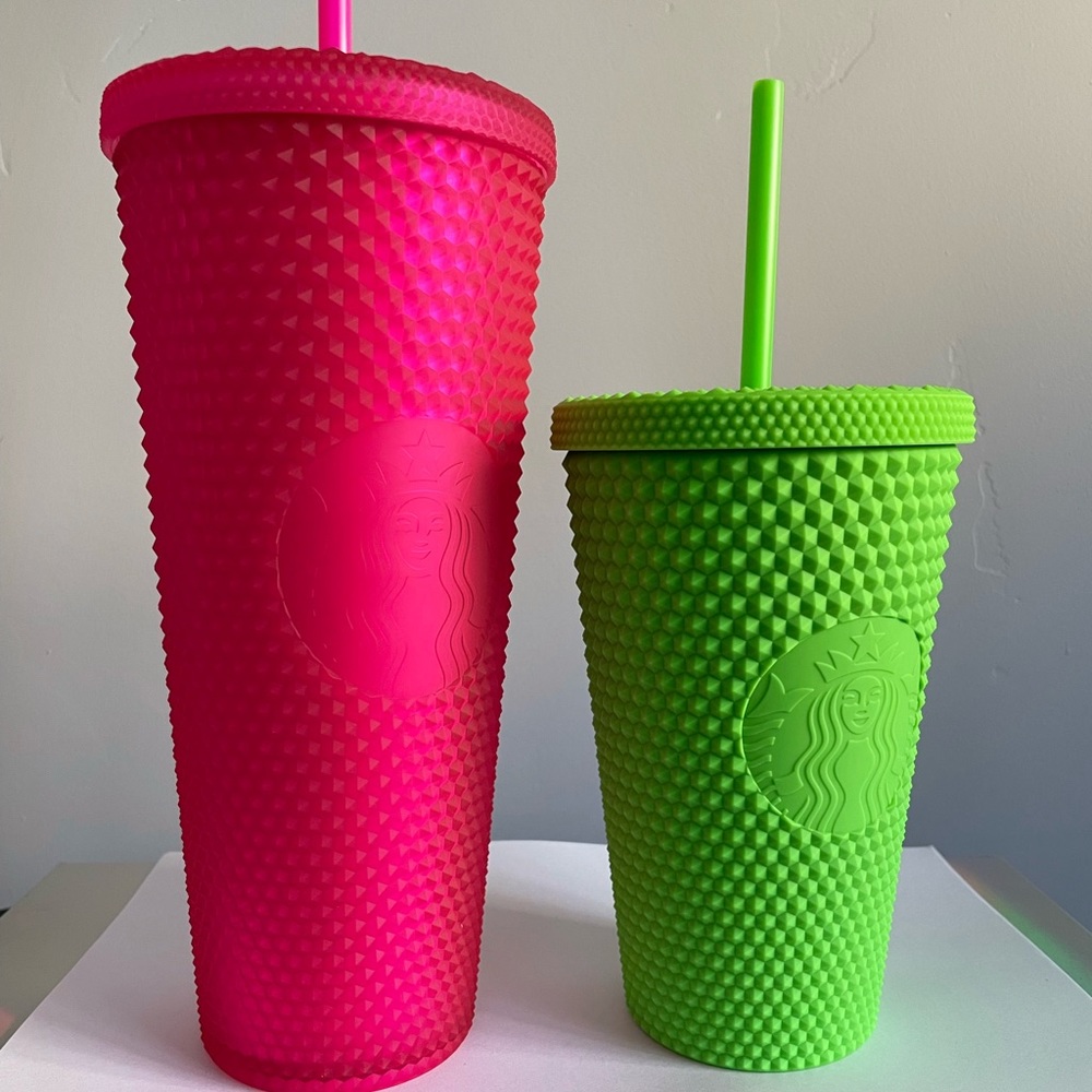 Starbucks Neon Pink Venti Neon Green Grande Bling Studded Cold Cup Tumbler Set